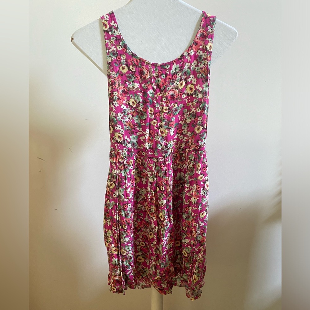 Pink Floral Heart Cutout Dress with Pockets